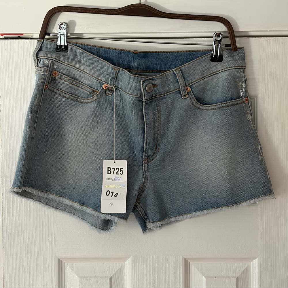 Zadig & Voltaire Light Blue Jean Shorts Silver Paint Size FR 38 US 6 NWT